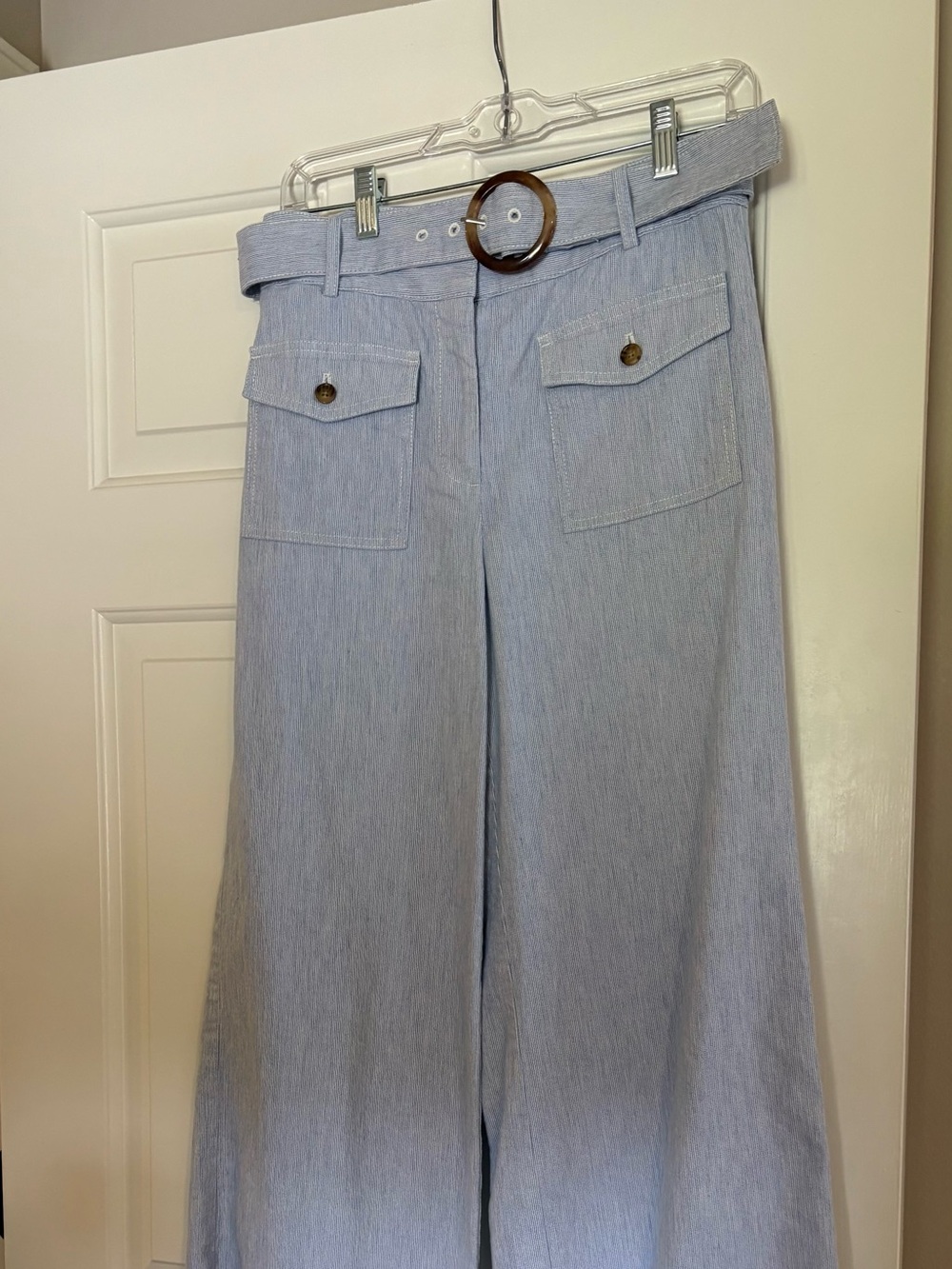 LOFT Striped Wide Leg Pants in Blue Size 2 Like New